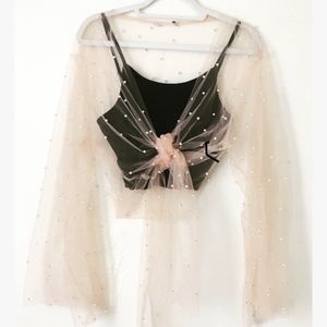 MESH KIMONO CROP 12th Tribe w pearl beading